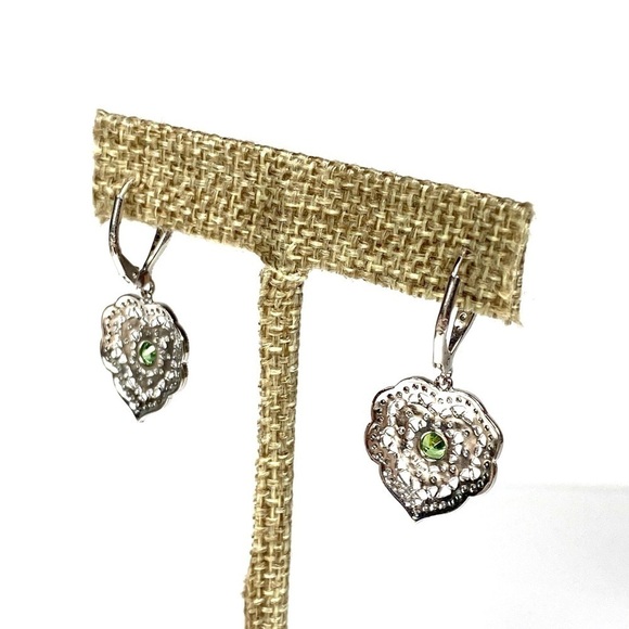 925 Sterling Silver Peridot White Sapphire Dangle Earrings New - Picture 7 of 12
